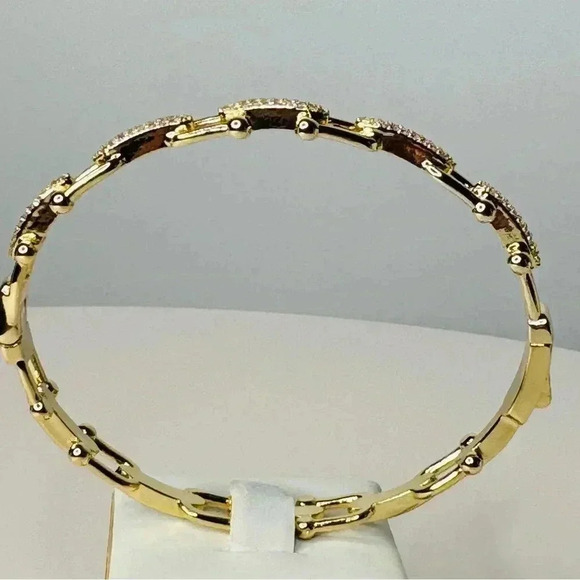 Equestrian Gold & Pave Horseshoe Buckle Hinged Bangle Bracelet - Picture 4 of 8